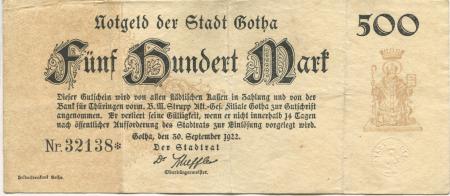 Gotha - Stadt - 30.9.1922 - 500 Mark 