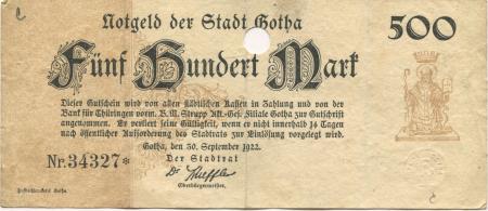 Gotha - Stadt - 30.9.1922 - 500 Mark 