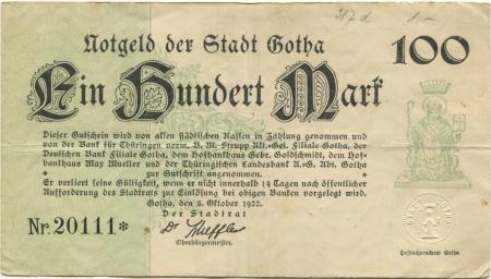 Gotha - Stadt - 5.10.1922 - 100 Mark 