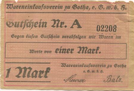 Gotha - Wareneinkaufsverein eGmbH - -- - 1 Mark 