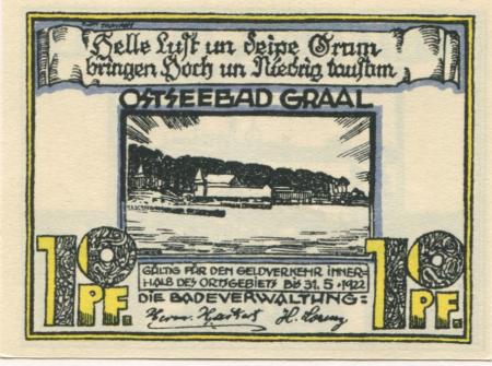 Graal (heute: Graal-Müritz) - Badeverwaltung - - 31.5.1922 - 10 Pfennig 
