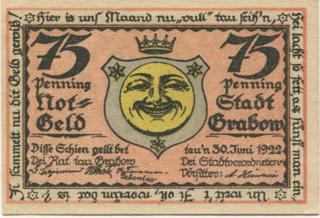 Grabow - Stadt - - 30.6.1922 - 75 Pfennig 