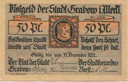 Grabow - Stadt - - 31.12.1922 - 50 Pfennig 