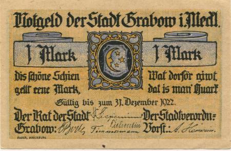 Grabow - Stadt - - 31.12.1922 - 1 Mark 