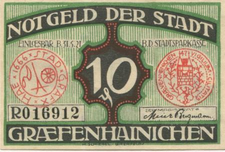 Gräfenhainichen - Stadt - 1921 - 31.5.1921 - 10 Pfennig 