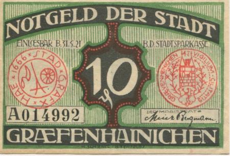 Gräfenhainichen - Stadt - 1921 - 31.5.1921 - 10 Pfennig 