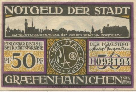 Gräfenhainichen - Stadt - 1921 - 31.5.1921 - 50 Pfennig 