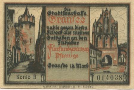 Gransee - Stadtsparkasse - -- - 25 Pfennig 