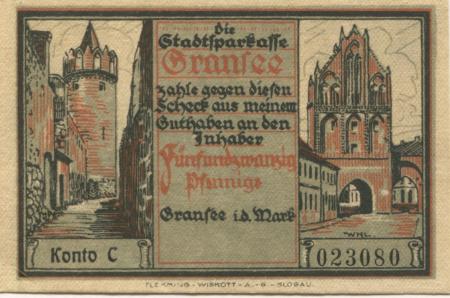 Gransee - Stadtsparkasse - -- - 25 Pfennig 