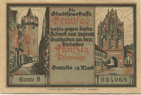 Gransee - Stadtsparkasse - -- - 50 Pfennig 