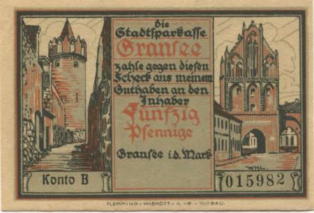 Gransee - Stadtsparkasse - -- - 50 Pfennig 