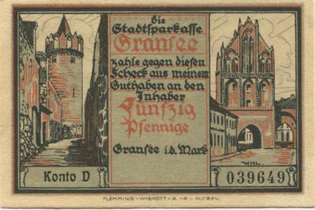 Gransee - Stadtsparkasse - -- - 50 Pfennig 