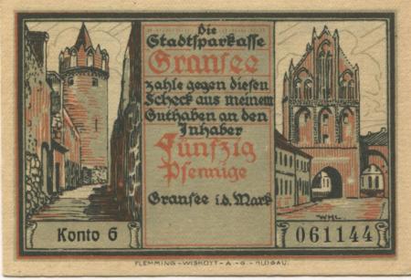 Gransee - Stadtsparkasse - -- - 50 Pfennig 