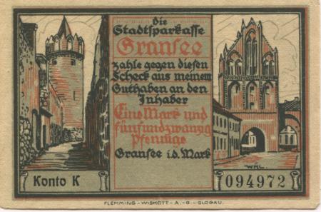 Gransee - Stadtsparkasse - -- - 1.25 Mark 