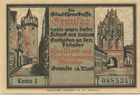 Gransee - Stadtsparkasse - -- - 1.25 Mark 