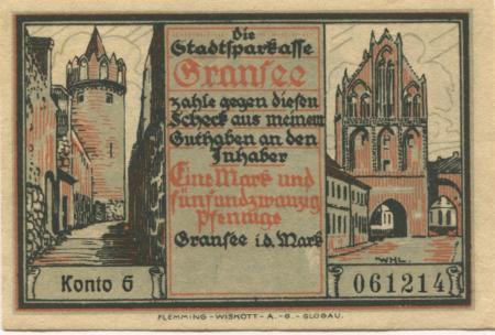 Gransee - Stadtsparkasse - -- - 1.25 Mark 