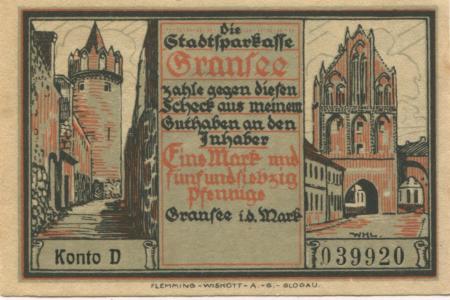 Gransee - Stadtsparkasse - -- - 1.75 Mark 