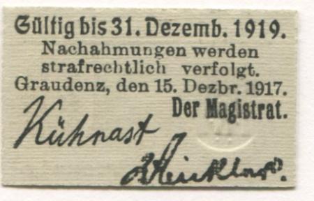 Graudenz (heute: PL-Grudziadz) - Stadt - 15.12.1917 - 31.12.1919 - 10 Pfennig 