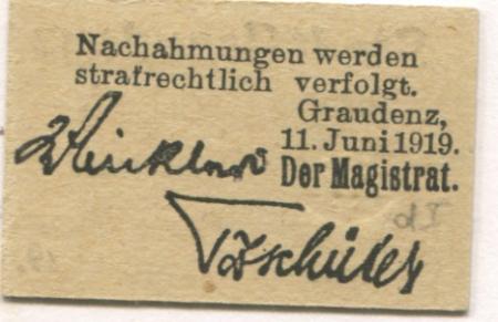 Graudenz (heute: PL-Grudziadz) - Stadt - 11.6.1919 - 31.12.1919 - 10 Pfennig 