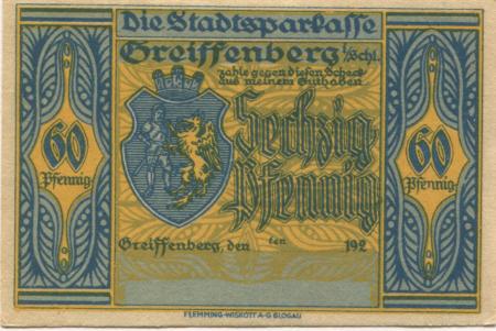 Greiffenberg (heute: PL-Gryfow Slaski) - Städtische Sparkasse - -- - 60 Pfennig 