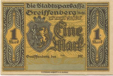 Greiffenberg (heute: PL-Gryfow Slaski) - Städtische Sparkasse - -- - 1 Mark 