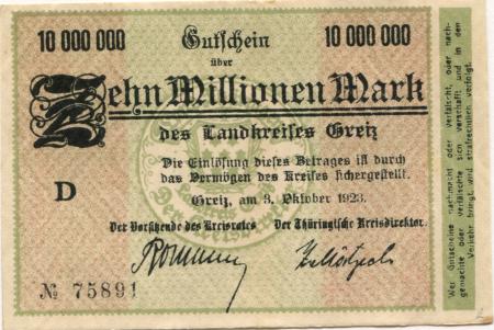 Greiz - Kreis - 3.10.1923 - 10 Millionen Mark 