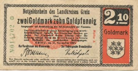 Greiz - Kreis - 12.11.1923 - 2.10 Gold-Mark 