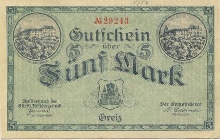 Greiz - Stadt - 1.11.1918 - 5 Mark 