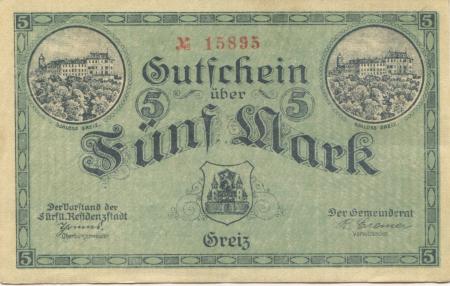 Greiz - Stadt - 1.11.1918 - 5 Mark 