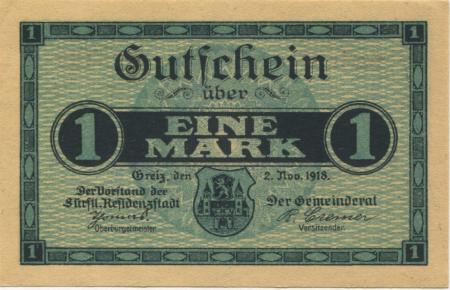 Greiz - Stadt - 2.11.1918 - 1 Mark 