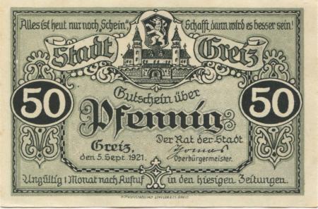 Greiz - Stadt - 5.9.1921 - 50 Pfennig 