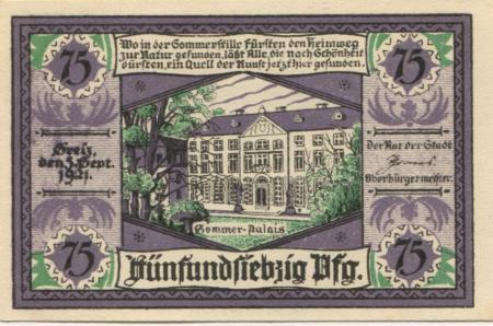 Greiz - Stadt - 5.9.1921 - 75 Pfennig 