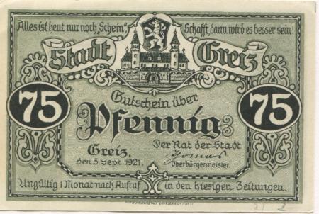 Greiz - Stadt - 5.9.1921 - 75 Pfennig 