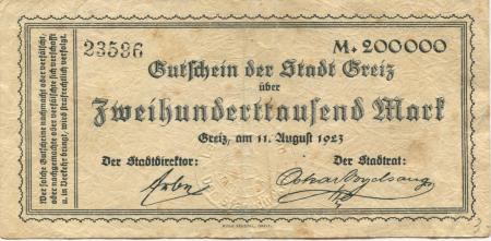 Greiz - Stadt - 11.8.1923 - 200000 Mark 