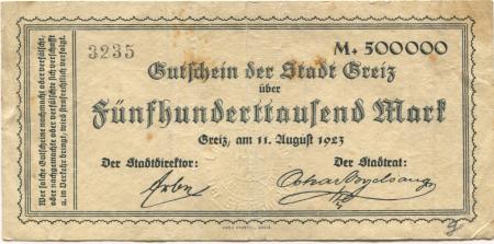 Greiz - Stadt - 11.8.1923 - 500000 Mark 