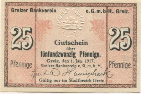 Greiz - Greizer Bankverein eGmbH - 1.1.1917 - 25 Pfennig 