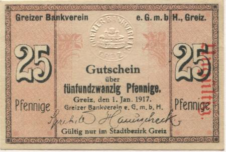 Greiz - Greizer Bankverein eGmbH - 1.1.1917 - 25 Pfennig 