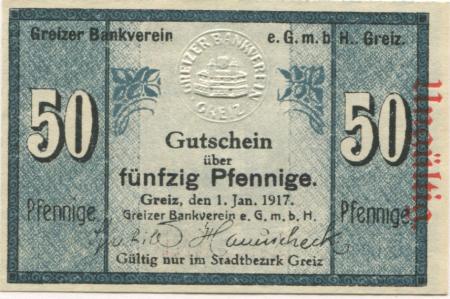 Greiz - Greizer Bankverein eGmbH - 1.1.1917 - 50 Pfennig 