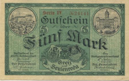 Greiz und Zeulenroda - Städte - 1.11.1918 - 5 Mark 