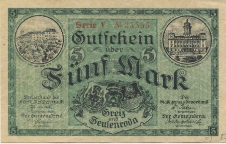 Greiz und Zeulenroda - Städte - 1.11.1918 - 5 Mark 