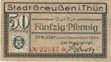 Greußen - Stadt - 1.12.1920 - 50 Pfennig 