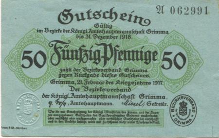 Grimma - Amtshauptmannschaft - 21.2.1917 - 31.12.1918 - 50 Pfennig 