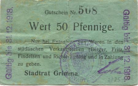 Grimma - Stadt - - 31.12.1918 - 50 Pfennig 