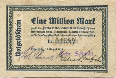 Groitzsch - Schmidt, Gebrüder - 15.8.1923 - 1 Million Mark 