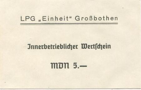Großbothen - LPG Einheit - -- - 5 Mark 