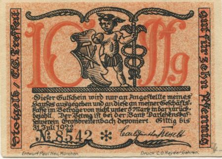 Großbreitenbach - Tresselt, Carl Günther, Kleinkunstindustrie - - 31.7.1922 - 10 Pfennig 