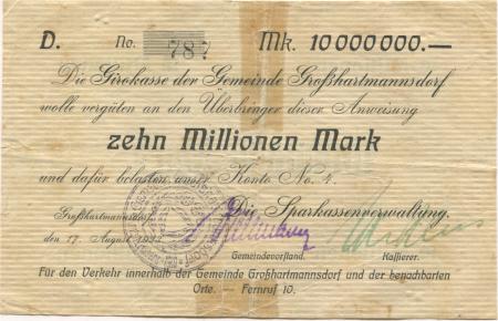 Großhartmannsdorf - Sparkasse - 17.8.1923 - 10 Millionen Mark 