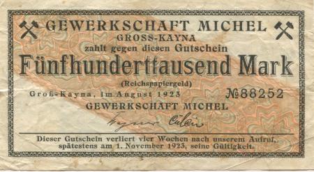 Groß-Kayna (heute: Braunsbedra) - Michelwerke - August 1923 - 1.11.1923 - 500000 Mark 