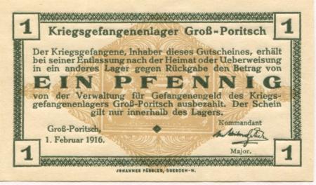 Groß-Poritsch (heute: PL-Bogatynia) - Kriegsgefangenenlager - 1.2.1916 - 1 Pfennig 