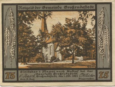 Großrudestedt - Gemeinde - 1.10.1921 - 75 Pfennig 